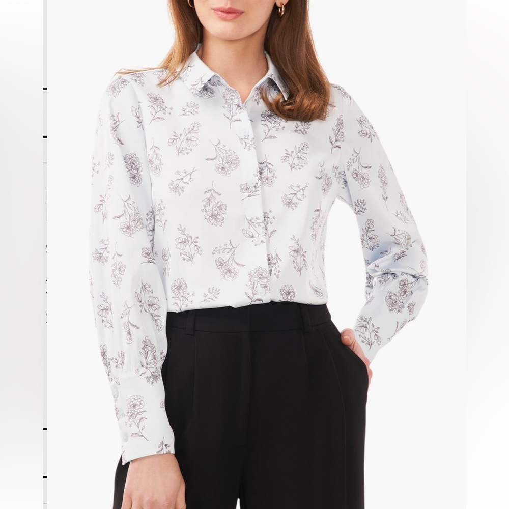 Halogen Skywriting Blue Floral Blouse